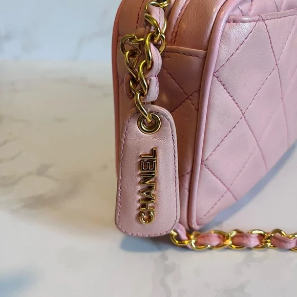 SOLD Small Vintage CHANEL Pink Lambskin Camera Bag - Picture 13 of 13